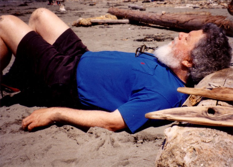 Dad enjoys the sunshine at Second Beach ~1998